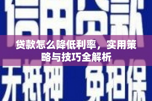 汉阳贷款怎么降低利率，实用策略与技巧全解析